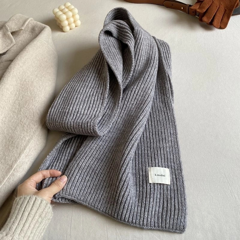 Solid Color Knitted Scarf Women's Autumn And Winter  Student Wool Warm Thickened Scarf Couple Trendy Men Couple