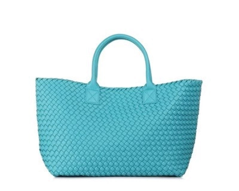 Women's Large Pu Leather Solid Color Streetwear Weave Square Open Tote Bag
