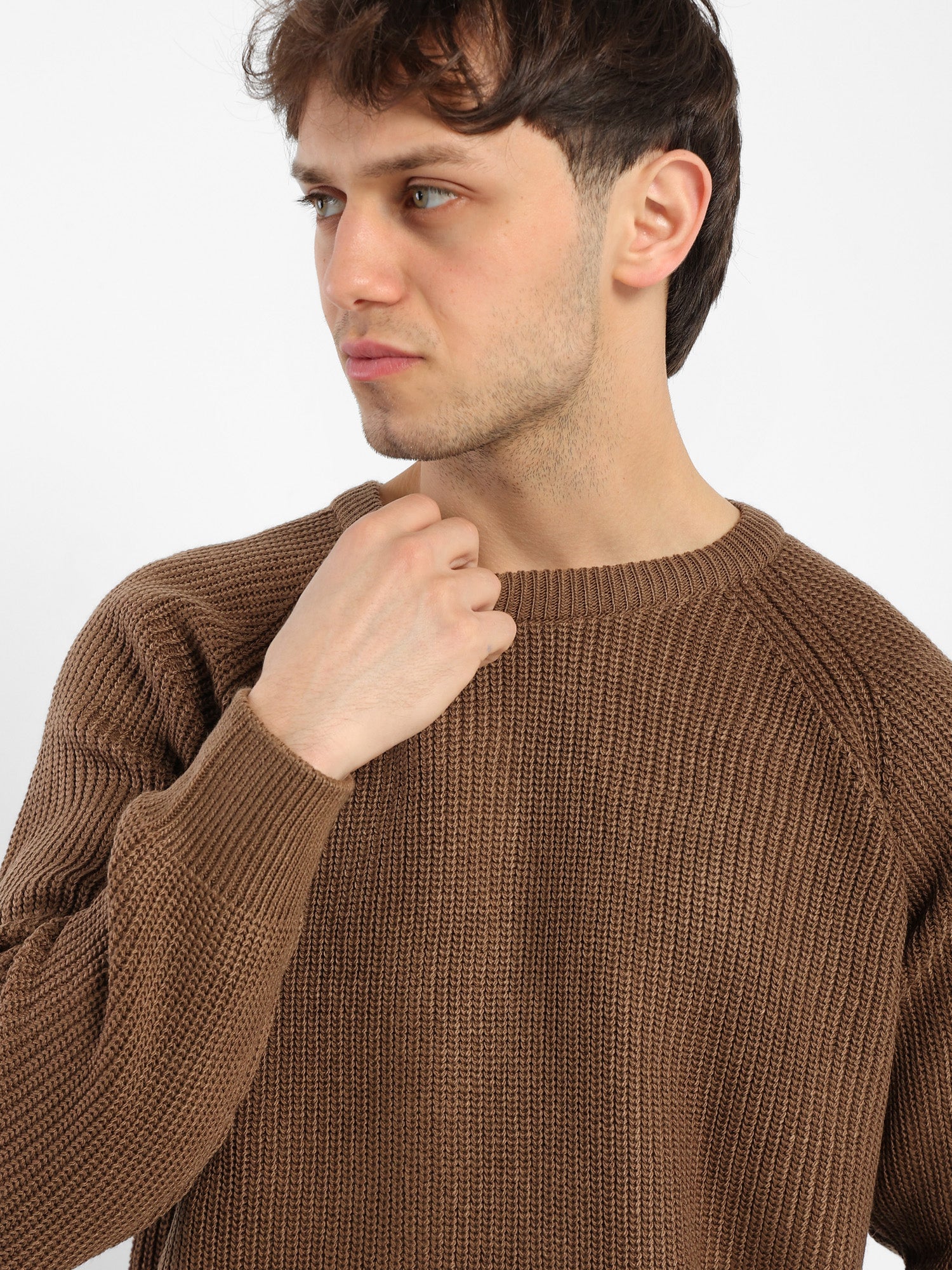 Crewneck Raglan Knit Sweater with Interior Pocket