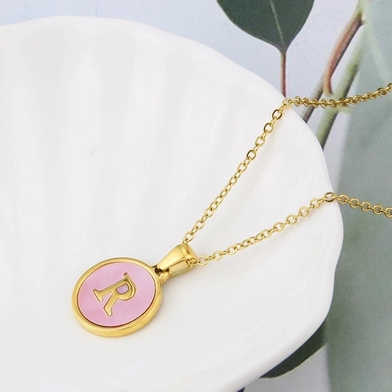 Minimalist Letter Titanium Steel Plating Inlay Shell Pendant Necklace