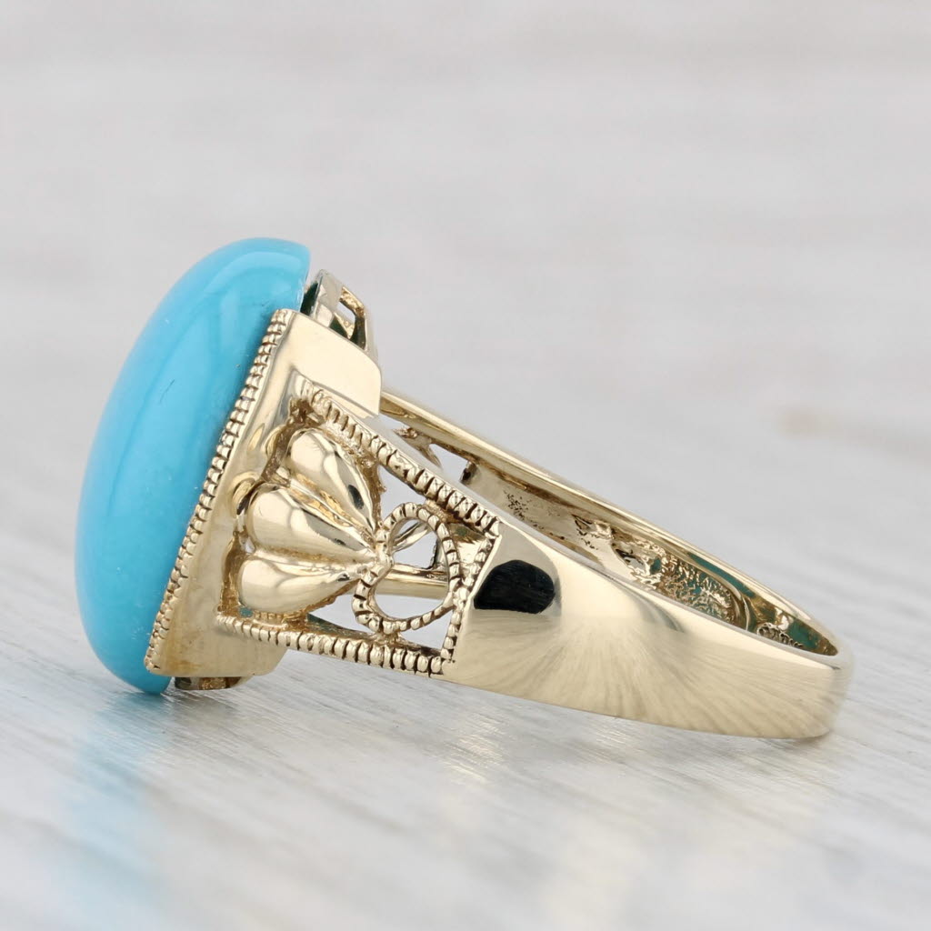 Imitation Turquoise Oval Cabochon Solitaire Ring 10k Gold Heart Accented Size 7
