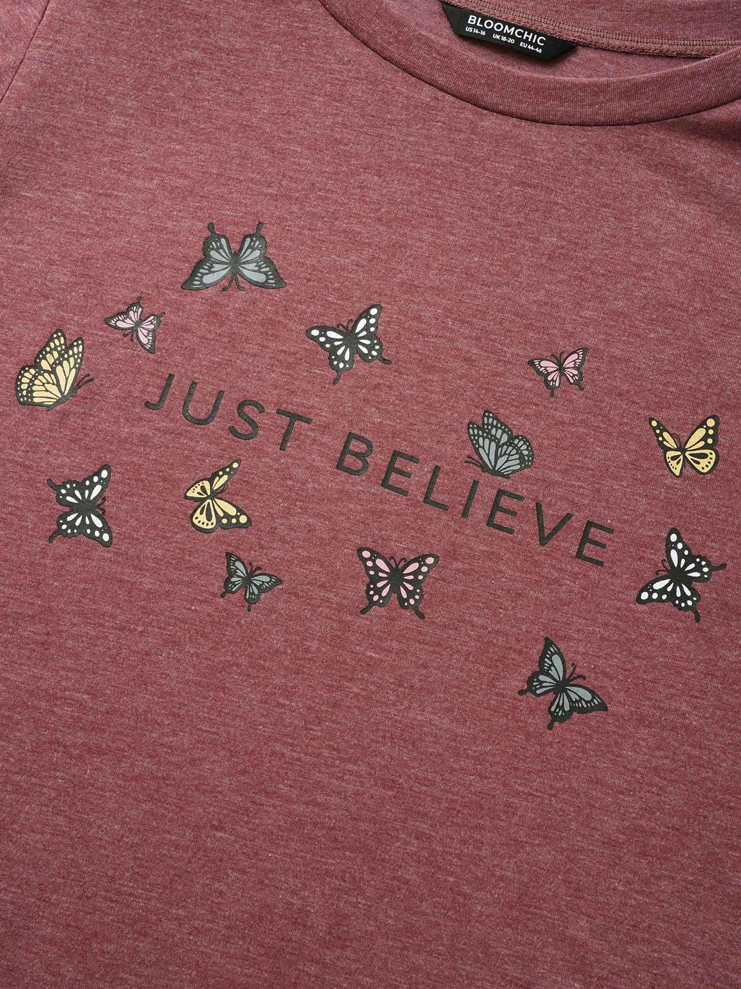 Butterfly & Positive Slogans Graphic Heather T-shirt