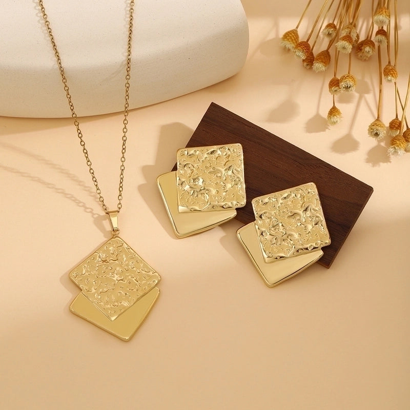 Elegant Retro Geometric Heart Shape Flower Stainless Steel Plating Jewelry Set
