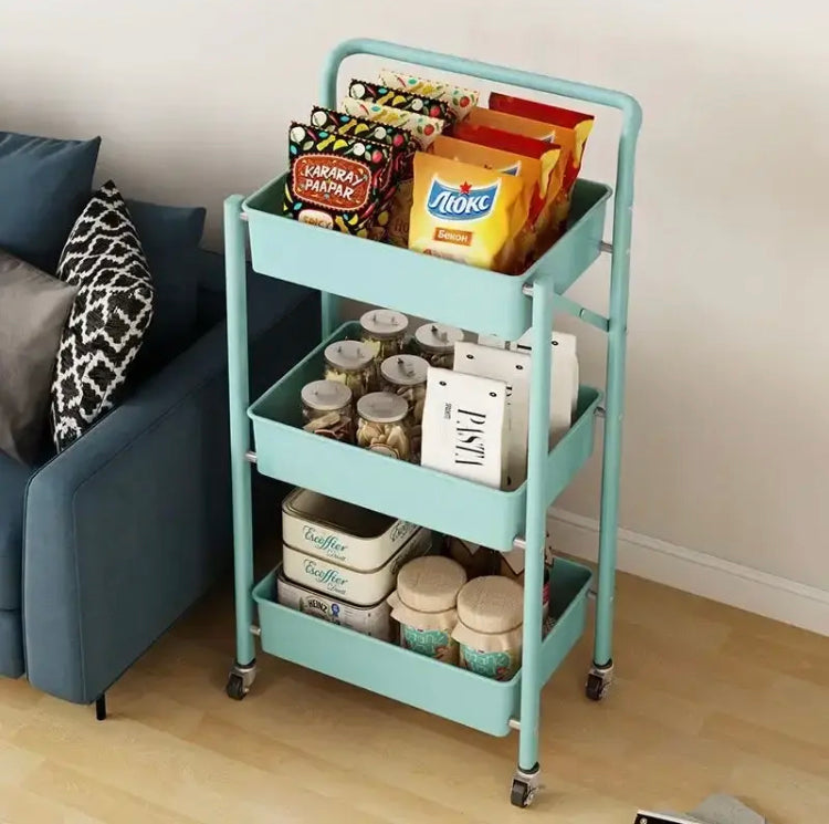 3-TIERS METAL TROLLEY CART WITH WHEELS