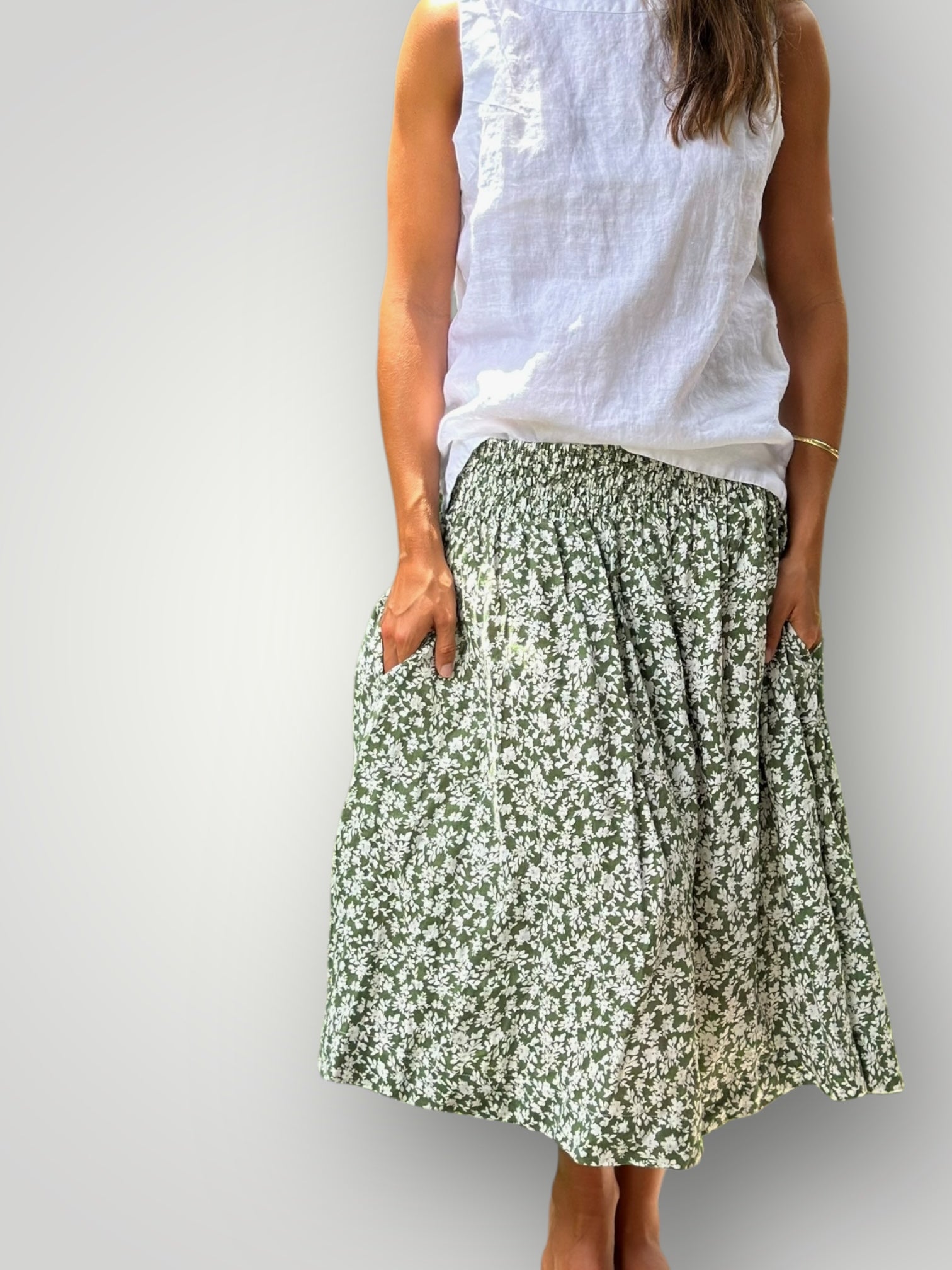 lola skirt - moss floral linen
