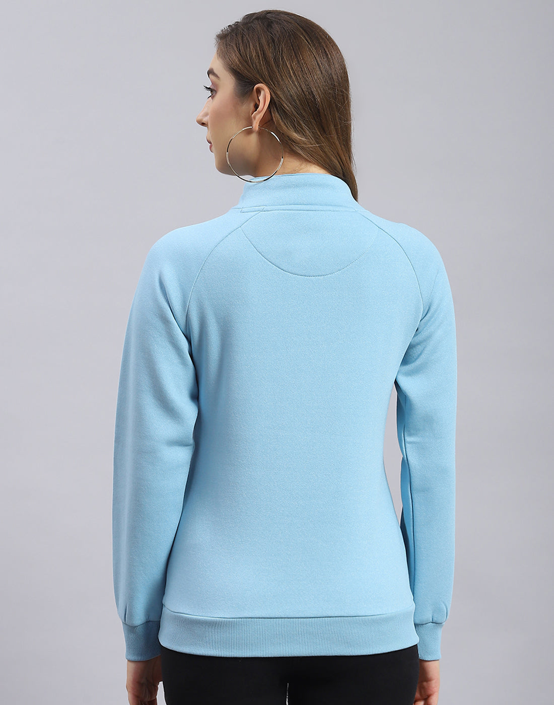 Women Blue Printed H Neck Full Sleeve Sweatshirt