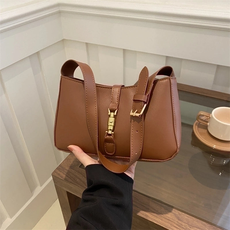 Women's Pu Leather Solid Color Classic Style Lock Clasp Shoulder Bag