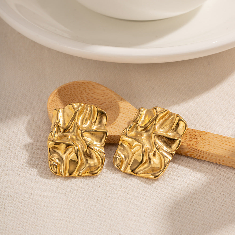 IG Style Checkered Geometric Stainless Steel 18K Gold Plated Earrings