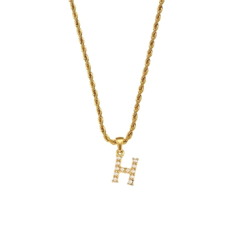 Fashion Letter 304 Stainless Steel Pearl 18K Gold Plated Plating Inlay Pendant Necklace