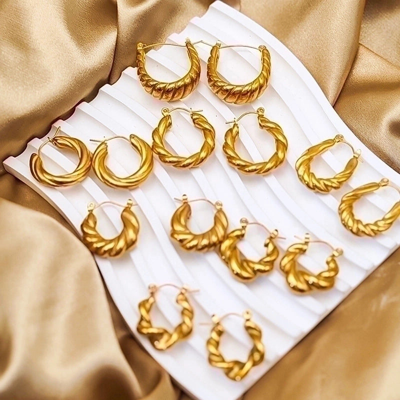 1 Pair Minimalist Geometric Plating Stainless Steel 18K Gold Plated Hoop Earrings