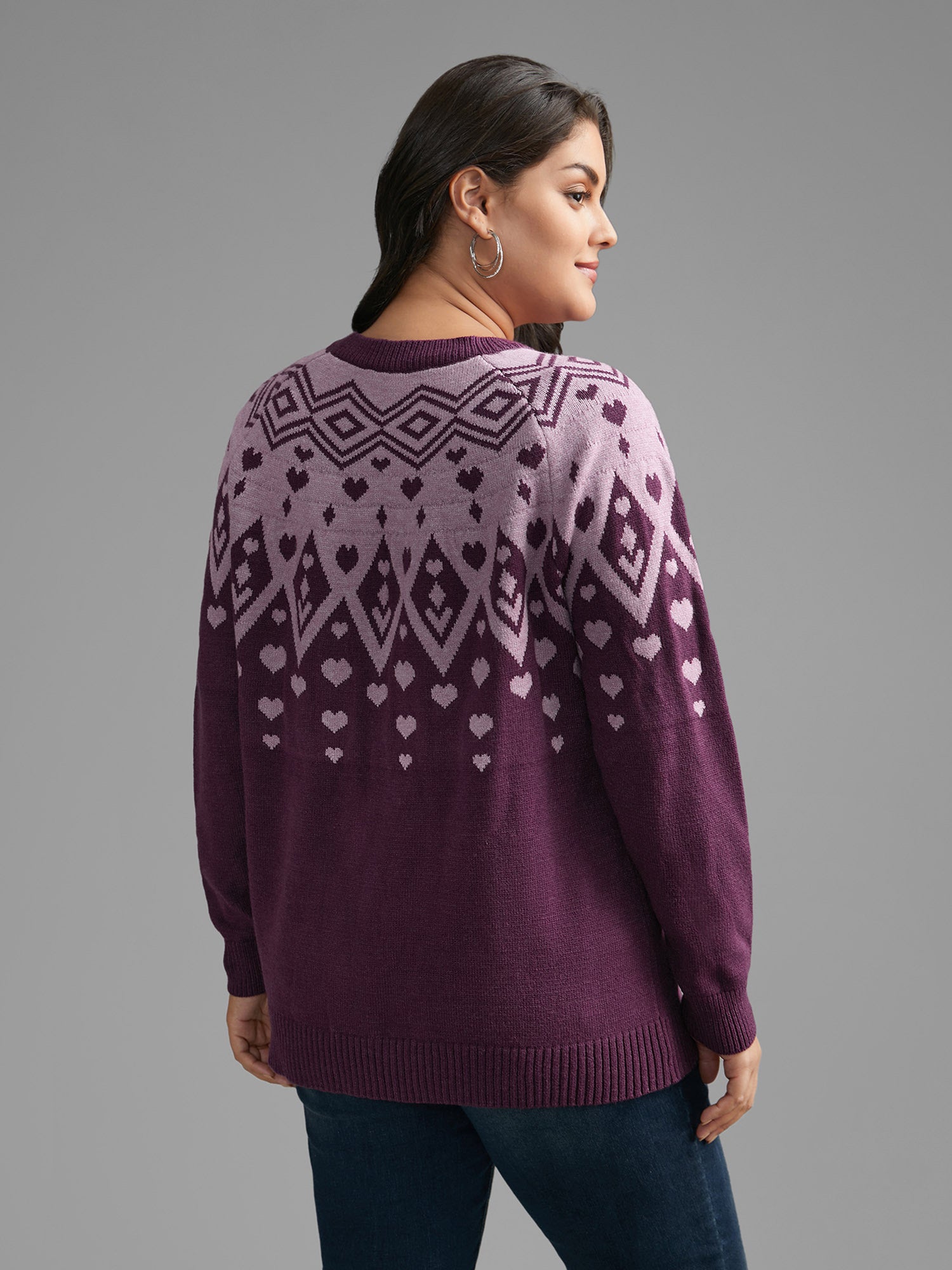 Heart Round Neck Raglan Sleeve Pullover