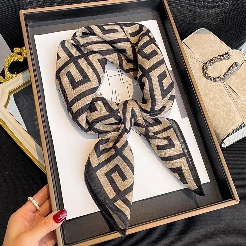 Women's Minimalist Color Block Satin Printing Silk Scarf