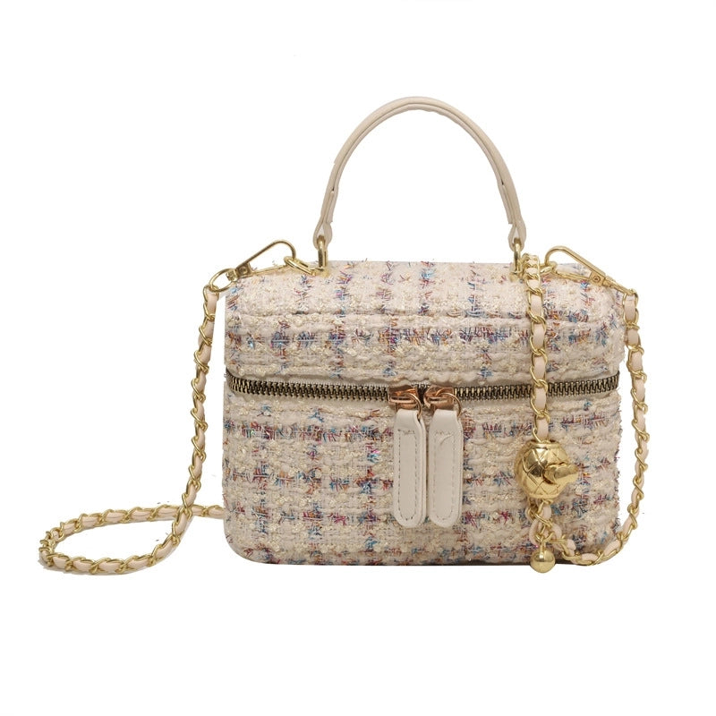 Women's Small Yarn Color Block Basic Streetwear Square Zipper Shoulder Bag Crossbody Bag Chain Bag