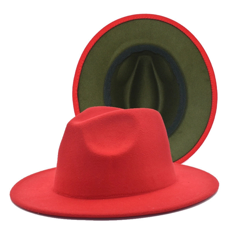 Popular Two-color Woolen Hat Women's Fashion Wide-brimmed Felt Hat Hat Jazz Hat Men