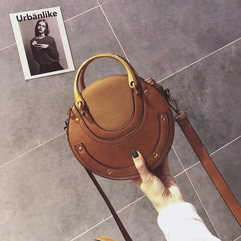 Women's Small Pu Leather Solid Color Vintage Style Round Zipper Crossbody Bag