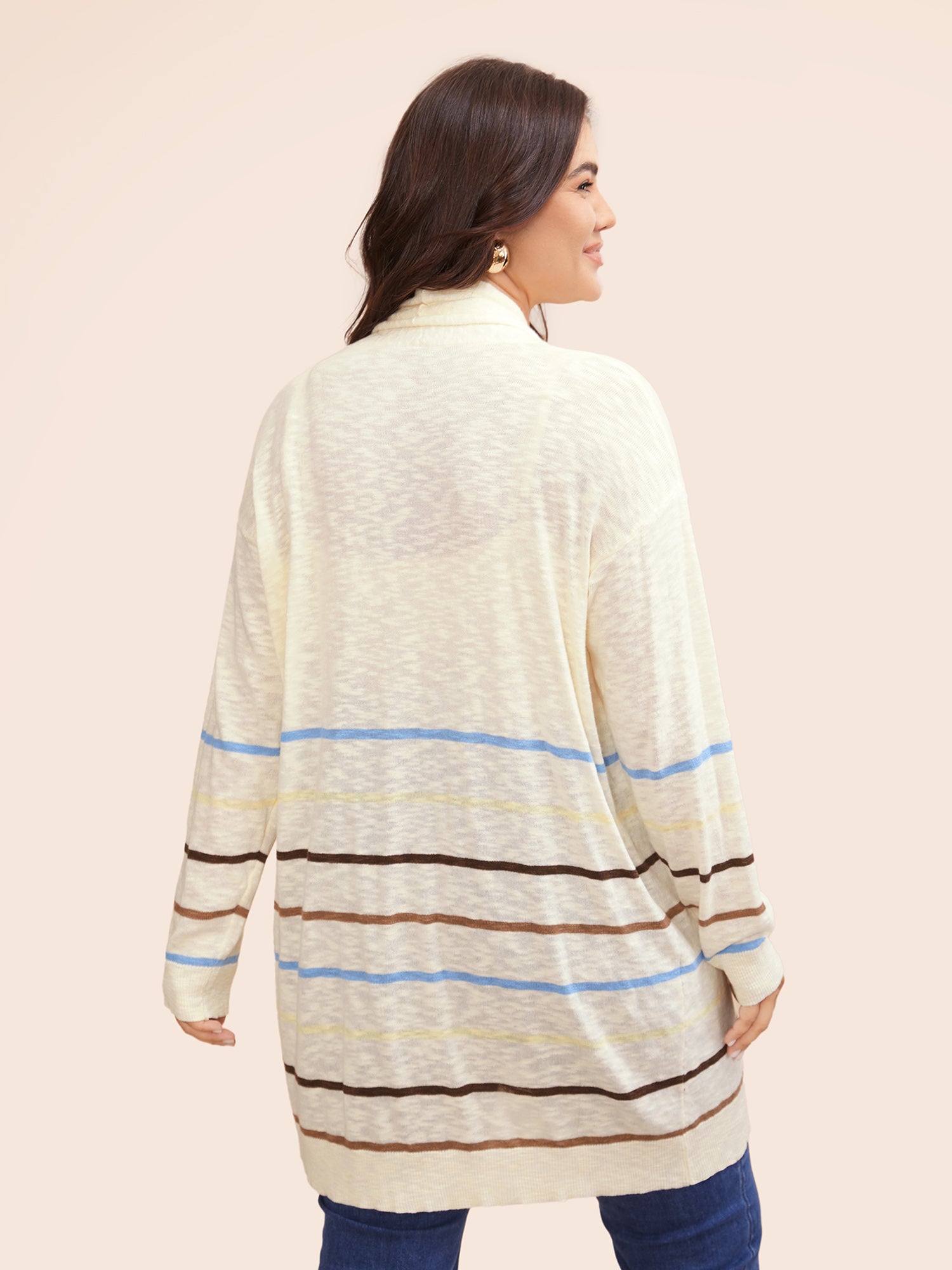 Contrast Striped Pocket Open Front Cardigan