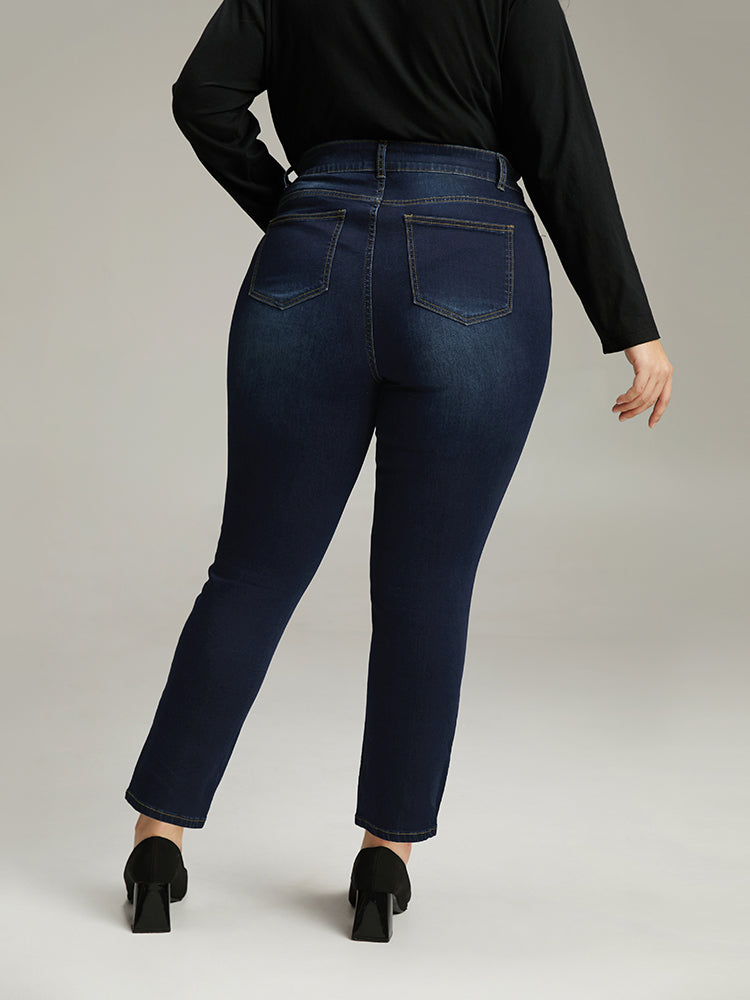 Plain Straight Leg Pocket High Rise Jeans