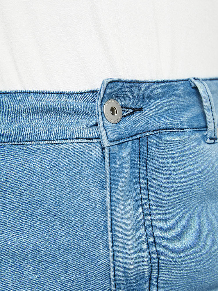 Very Stretchy High Rise Light Wash Contrast Lace Denim Shorts
