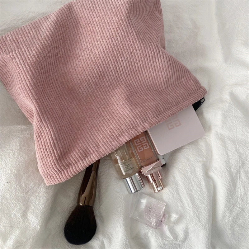 Women's Corduroy Solid Color Basic Classic Style Square Zipper Cosmetic Bag