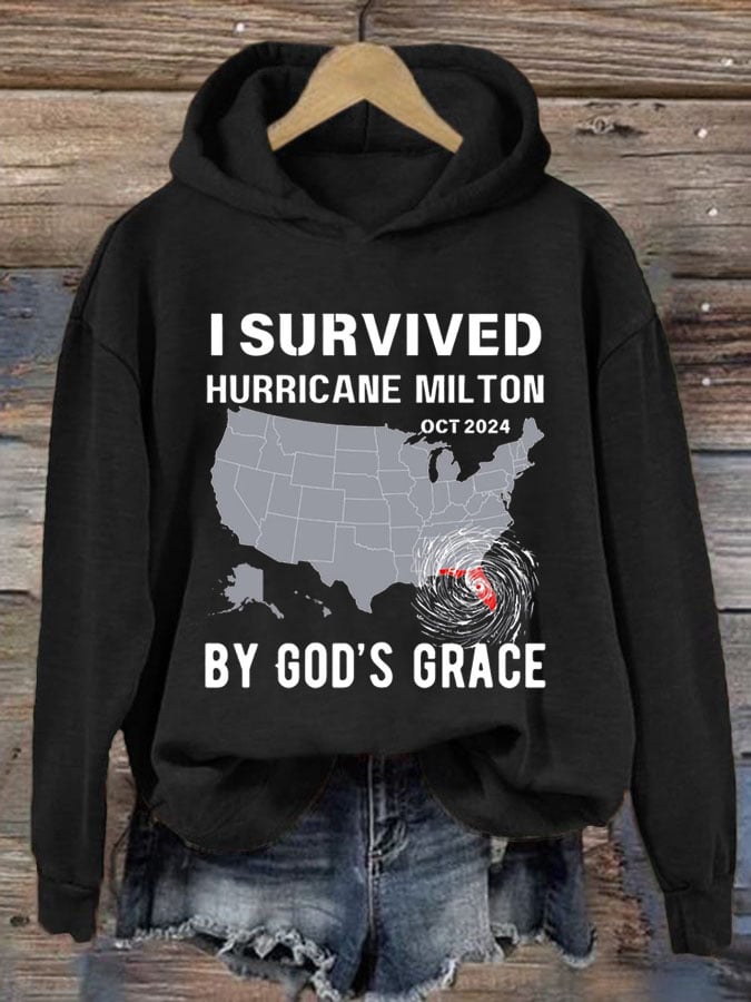 Women's I Survived Hurricane Milton Oct 2024 By God'S Grace Print Casual Sweatshirt