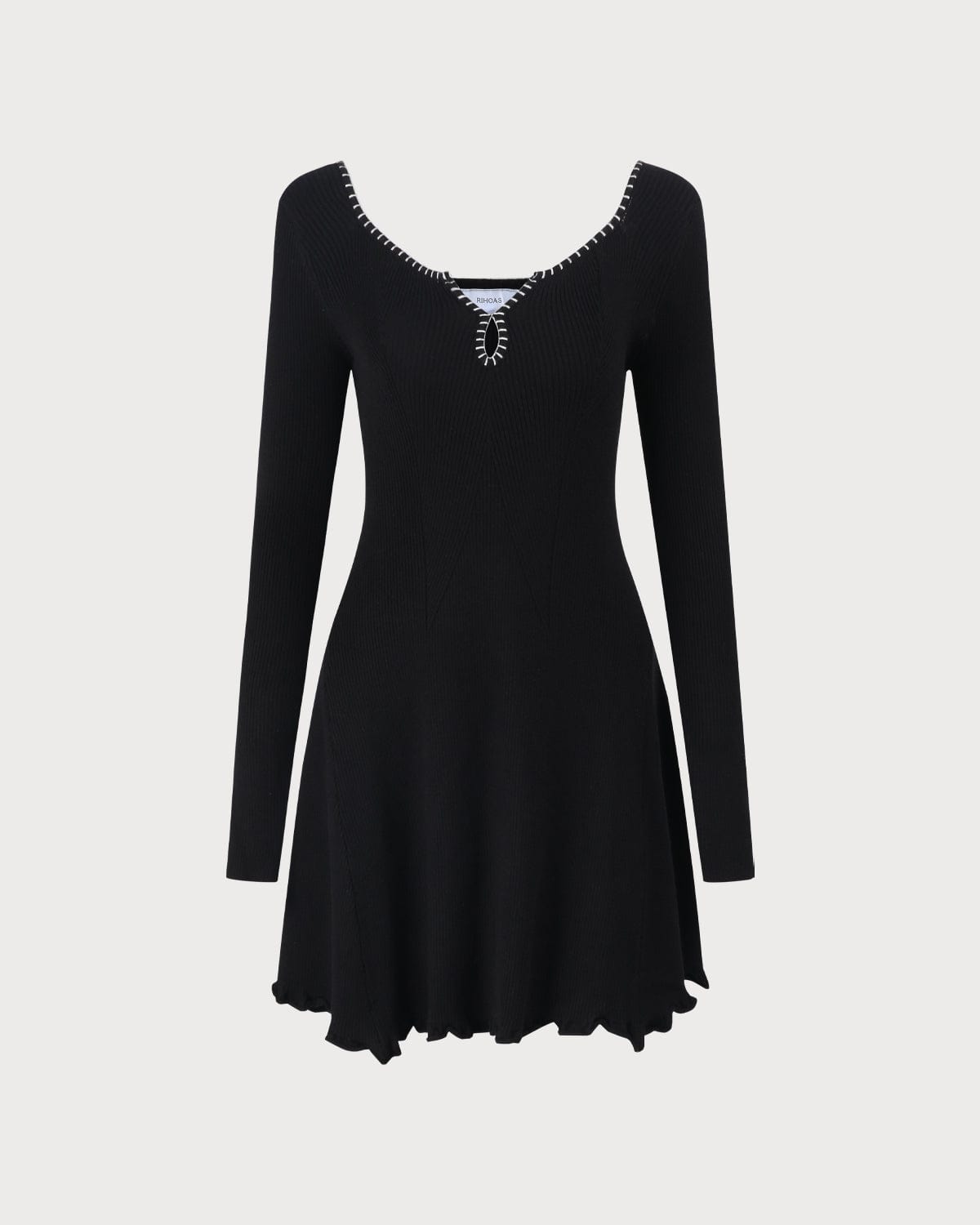 The Black Contrast Trim A-Line Knit Mini Dress