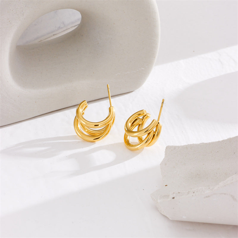 Stripe Geometric Titanium Steel Electroplating Stud Earrings