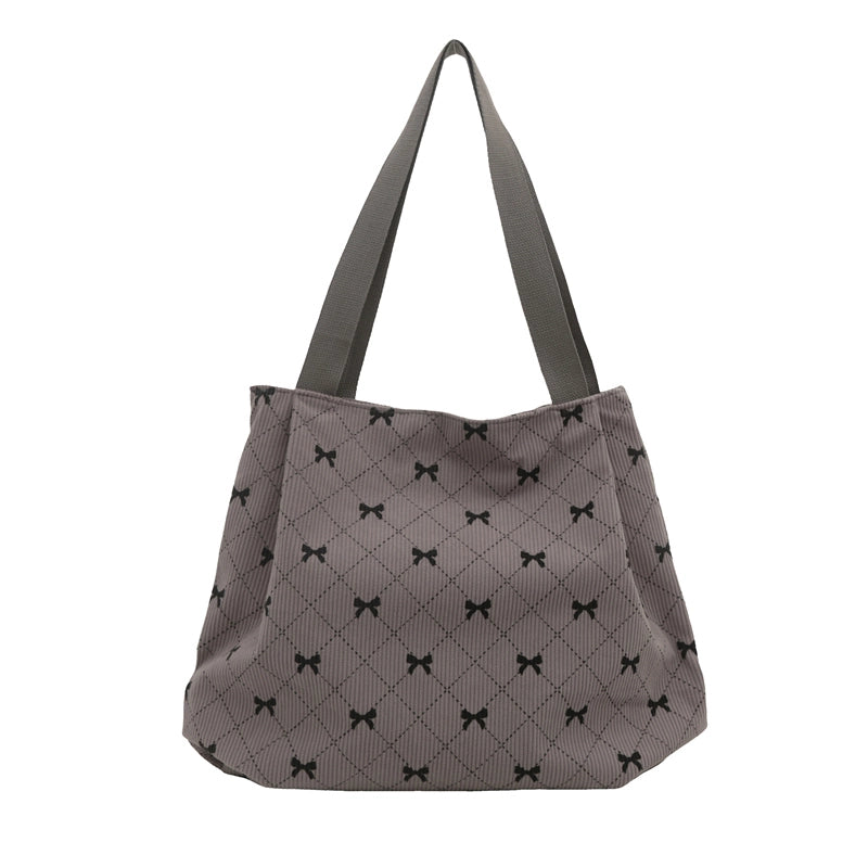 Women's Medium Canvas Bow Knot Classic Style Streetwear Square Zipper Shoulder Bag Tote Bag