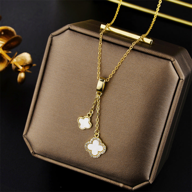 Moderate Luxury Quadrilateral Geometric Titanium Steel 18K Gold Plated Necklaces