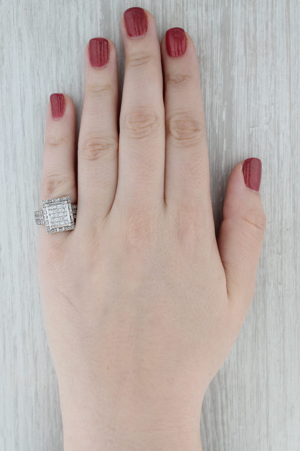 1.48ctw Pave Diamond Halo Ring 10k White Gold Size 7.25