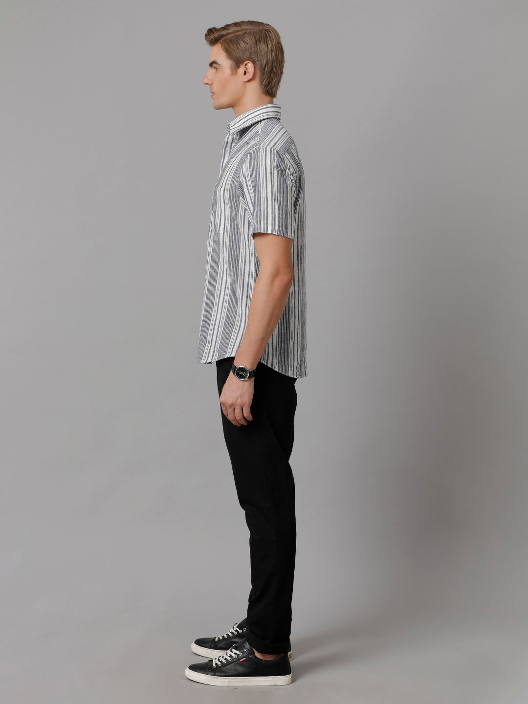 Men Striped Casual Grey Shirt (LUCIO)