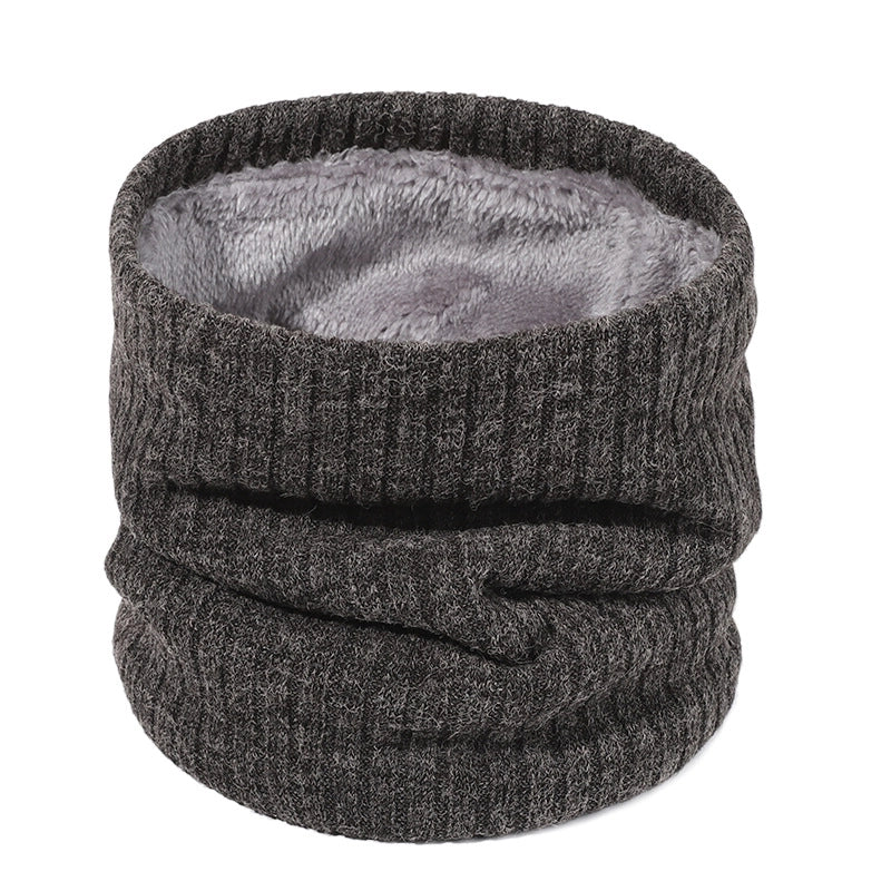 Autumn And Winter New Spot Knitted Scarf Men And Women Plus Velvet Warm Pullover Scarf Vertical Stripe Solid Color Knitted Collar