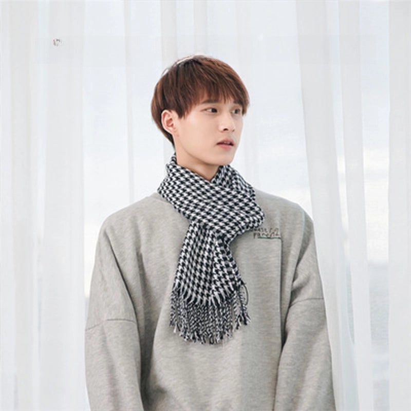Autumn And Winter New Tassel Men's Scarf Double-sided Cashmere Scarf Long Tassel Warm Lovers Scarf