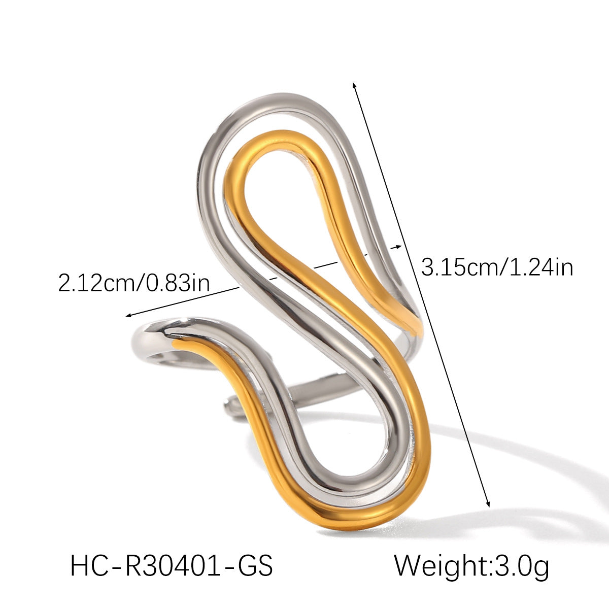 Stainless Steel Gold Beans Irregular Opening Ring Niche Design Ring Female Titanium Steel Hand Jewelry