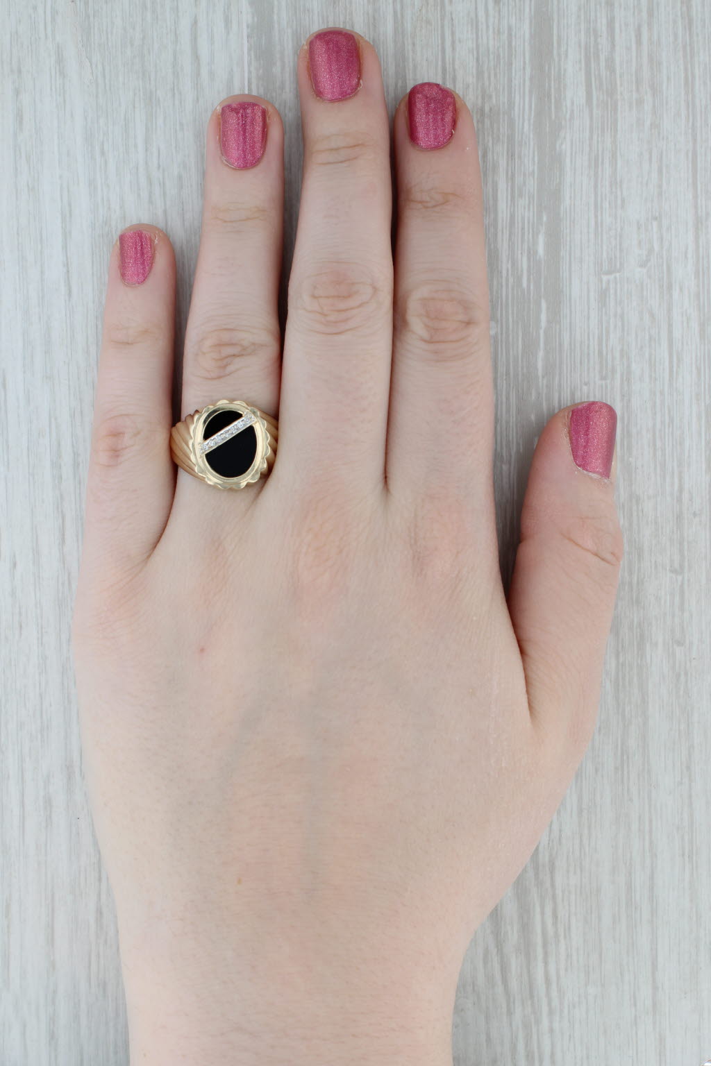 Diamond Onyx Signet Ring 10k Yellow Gold Size 10.5