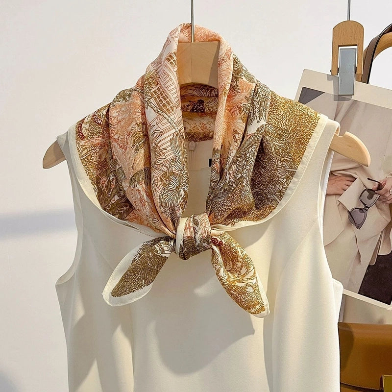 Women's Elegant Flower Polyester Silk Scarf
