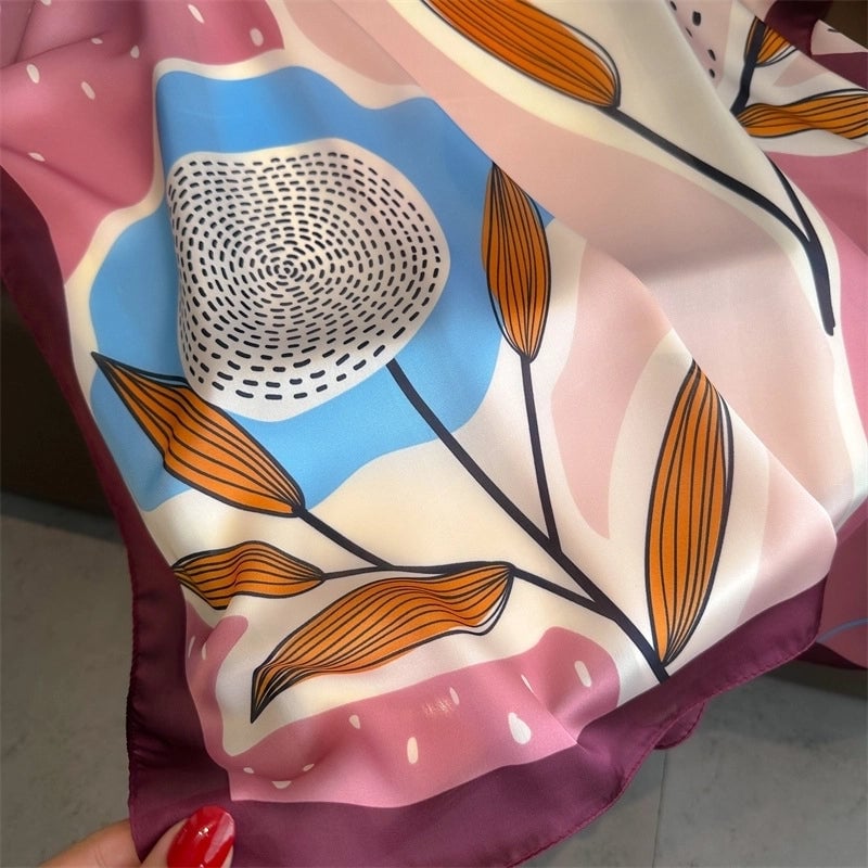 Women's Classic Style Color Block Polyester Printing Silk Scarf