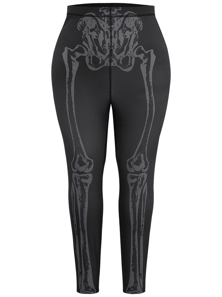 Halloween Skull Print High Rise Skinny Leggings