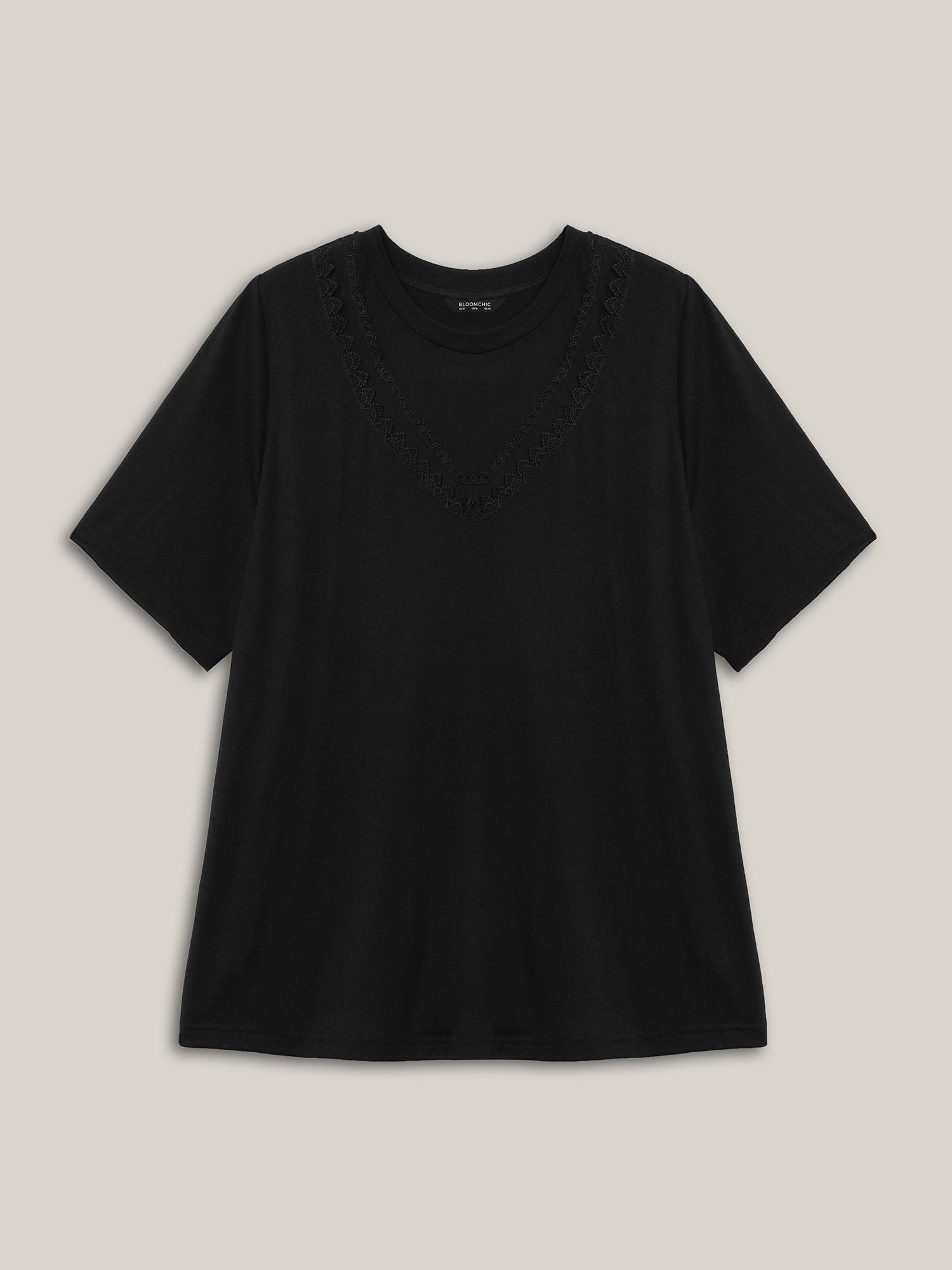 Sheer Neck Solid Panel T-Shirt