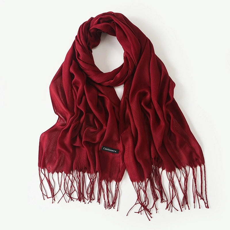 Women's Elegant Classic Style Solid Color Polyester Tassel Scarf