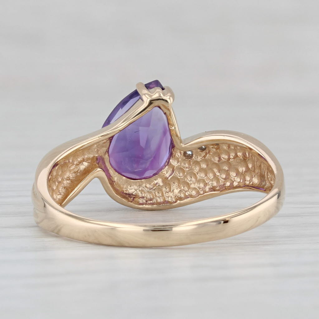 2.20ct Amethyst Pear Ring 14k Yellow Gold Diamond Accents Size 10.25