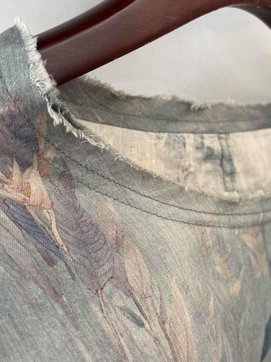 Women Summer Vintage Flower O-neck 100%Raime Shirt