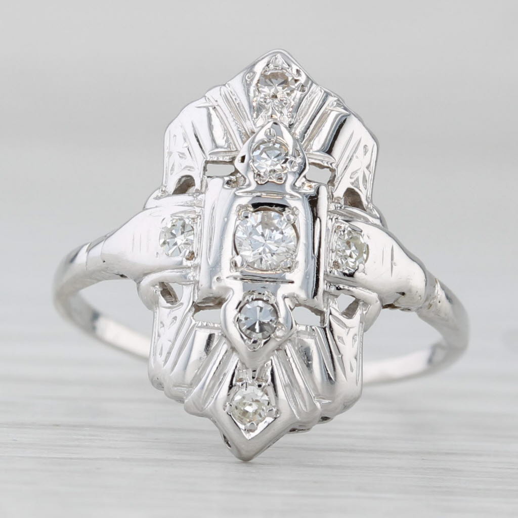 Vintage 0.15ctw Diamond Ring 14k White Gold Size 7