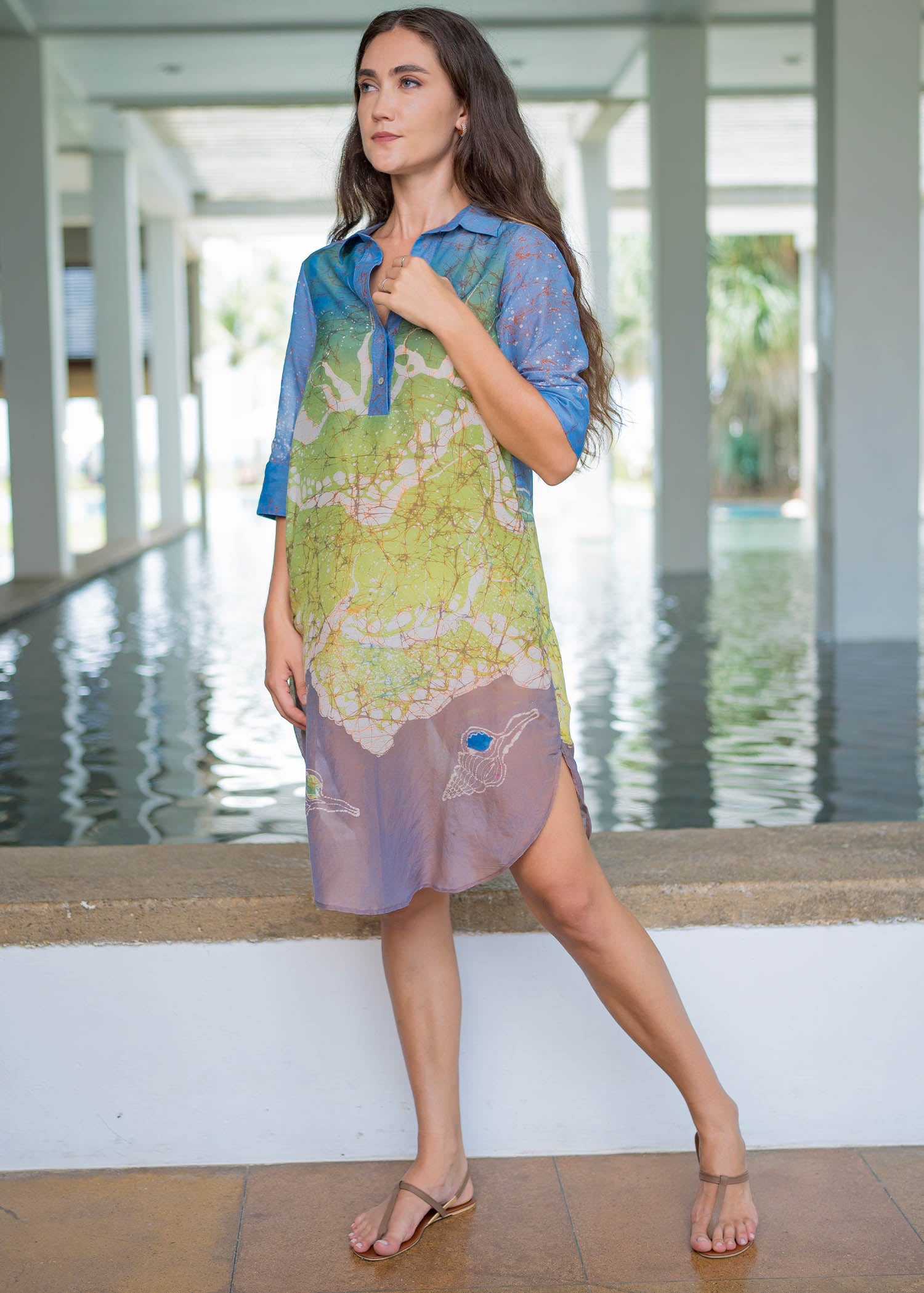 Seashell Hand Batik Printed Shirt Dress