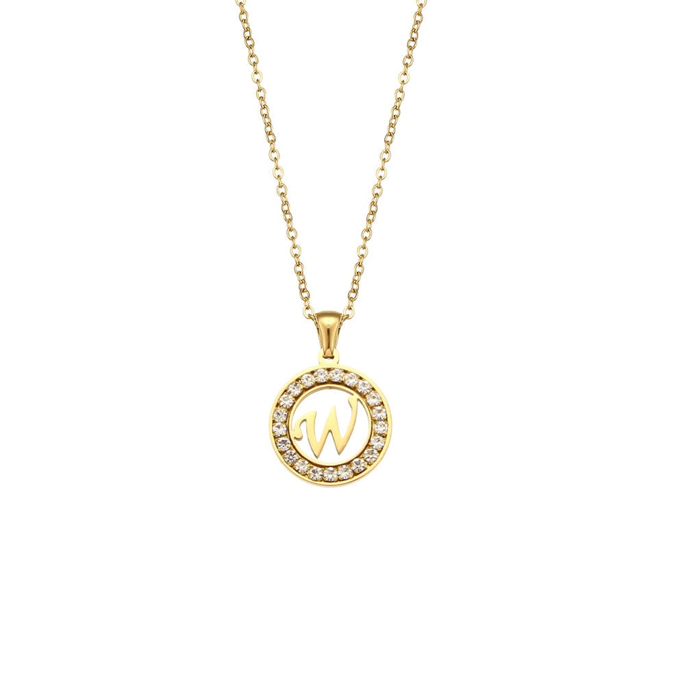 Fashion Round Number Text Letter Stainless Steel 18K Gold Plated Necklaces
