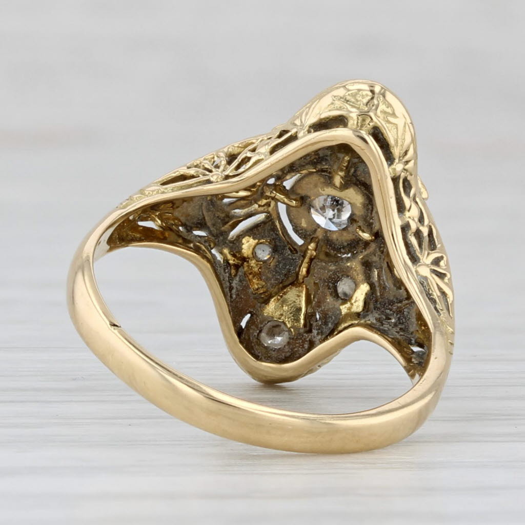 Vintage Art Deco 0.24ctw Diamond Filigree Ring 18k Yellow Gold Size 5.25
