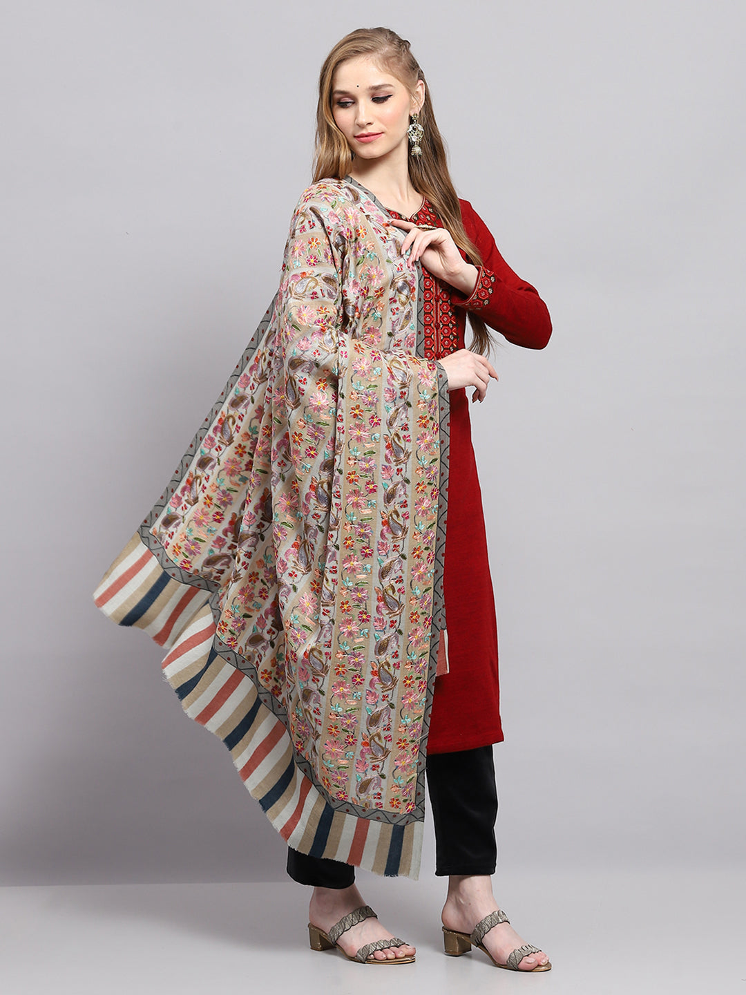 Women Multicolor Embroidered Shawl