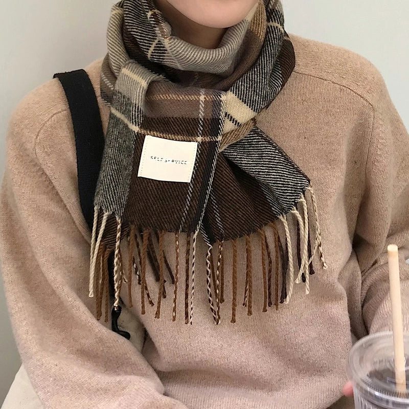 Red Plaid Scarf Autumn And Winter Short Casual Plaid Cashmere Scarf For Women