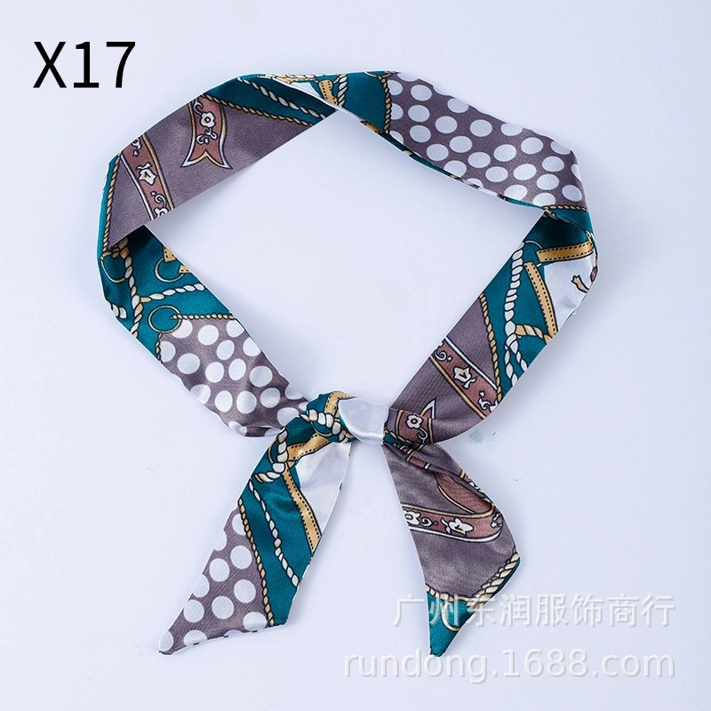Silk Scarf Long Beveled Small Silk Scarf Double-layer Hair Belt Ribbon Decoration Tie Bag Hand Gift Box Silk Scarf