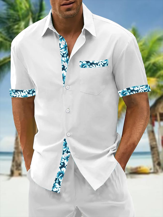 Men's Resort Style Contrast Print Casual Short Sleeve Shirt