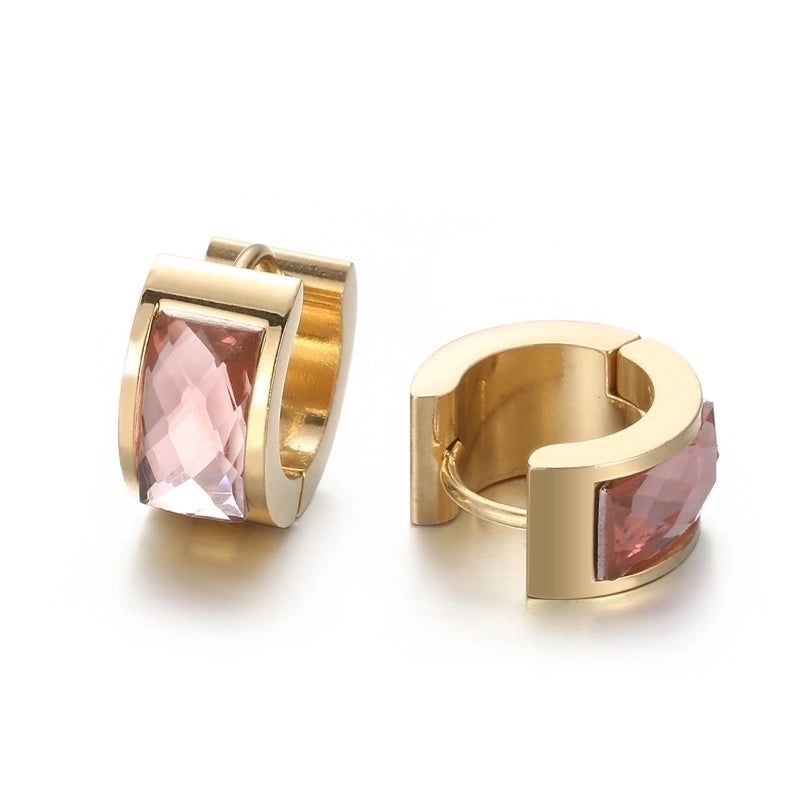 1 Pair Minimalist U Shape Plating Inlay Titanium Steel Glass 18K Gold Plated Earrings